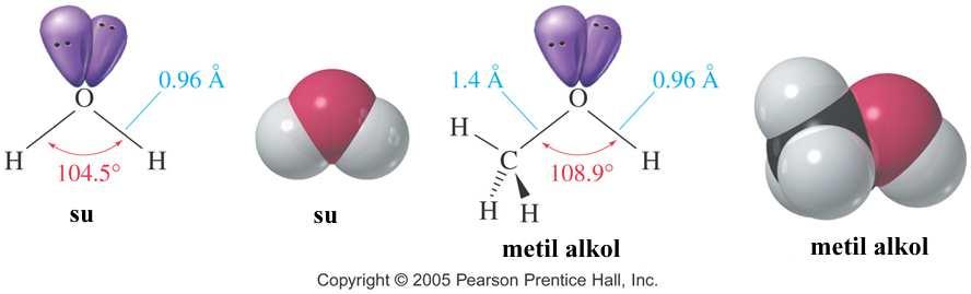 Bölüm 11 Alkoller ve Eterler Alkollerin Yapısı idroksil (-) fonksiyonel grubu ksijen sp 3 melezleşmiştir.