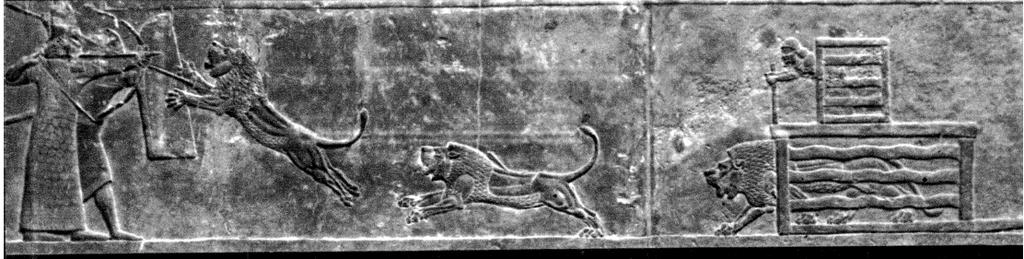 Aslan avı, Geç Hitit repertuarına Asur etkisiyle girmiştir; çünkü Asur da oldukça yaygındır (Özüdoğru,2008). En çarpıcı ve canlı aslan avı sahneleri Asurbanipal in (İ.Ö. 668-627) Ninive deki sarayında betimlenmiştir.