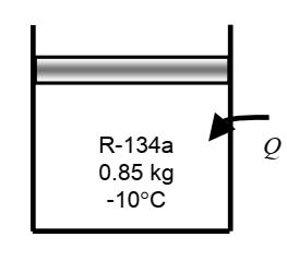 3-26 abloyu akışkan-134a için tanılayınız., C, ka, kj/kg x Faz tanıı 600 180-10 0.6-14 500 1200 300.61 44 1.0 3-27 Silindir piston düzeneği -10 C de 0.85 kg soğutkan-134a içerektedir.