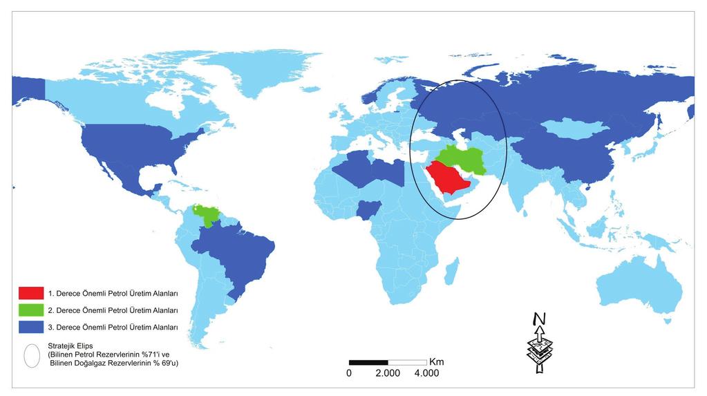 Hamza AKENGİN Harita 2. Dünya da petrol ve doğalgaz üretim-rezerv alanlarını gösterir stratejik elips Kaynak: Hamza Akengin, Siyasi Coğrafya İnsan ve Mekân Yönetimi, Pegem Akademi, Ankara 2017, s.