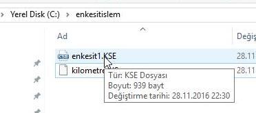 Derste kullanılan en kesit verileri örneği Şekil 71 de verilmiştir. Şekil 89 Kaydedilen en kesit dosyaları *.KSE uzantılıdır (Şekil 72).