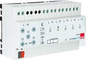 UD105 EAE KNX EVRENSEL DIMMER MODÜLÜ 5 x 300 VA Genel Özellikler Enkandesan lamba, halojen lamba, dim edilebilir LED ve florasan lambalar 5 paralel kanal şeklinde 1500W a kadar dim edilebilir.