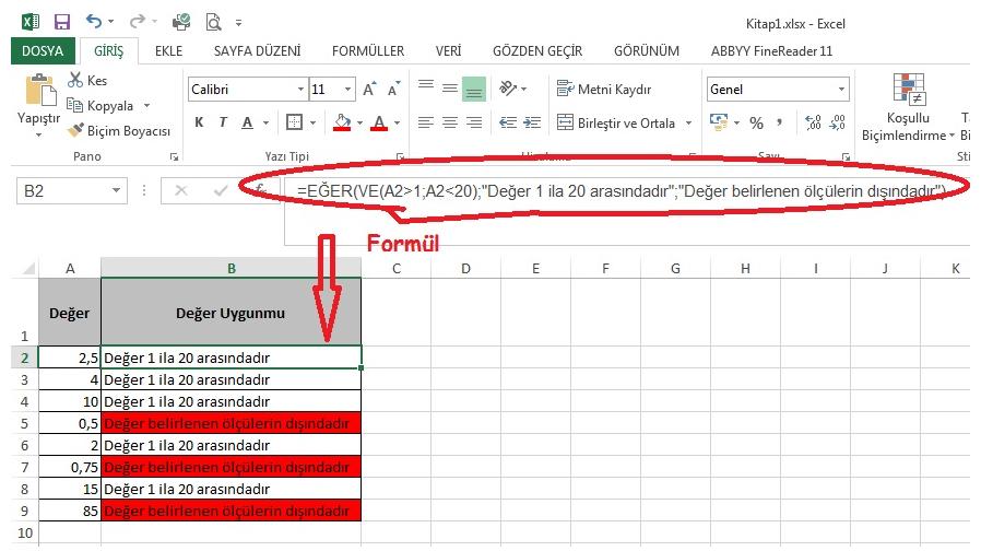 5. Örneğimiz; (Farklı formüllerle Eğer formülünü birlikte kullanmak) Soru: Hücrelere