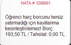 5) Öğrenci bilgilendirme ekranı: Kayıt yenileme (ders seçme) işlemleri ekranında sınıf-yarıyıl, GNO ve