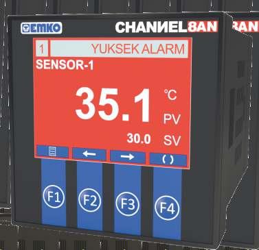 8 Kanal Tarayıcı Channel 8N Channel 8AN 30 x 0 Piksel TFT LCD ekran Her kanal için ayarlanabilir 3 farklı alarm ve önalarm tipi (yüksek alarm, düşük alarm ve band alarm) Standart ModBus RTU