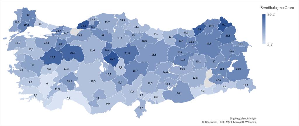 Grafik 11: Sendikalaşmanın Haritası (Temmuz 2018) 15,8 12,9 Kaynak: AÇSHB