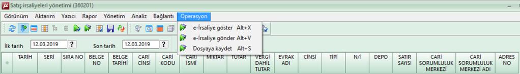 bağlı ise evet" parametresi seçilmelidir. Sonrasında e-irsaliye Alias (Depolar arası sevk için) alanında ailas bilgisi seçilerek kaydedilmelidir.