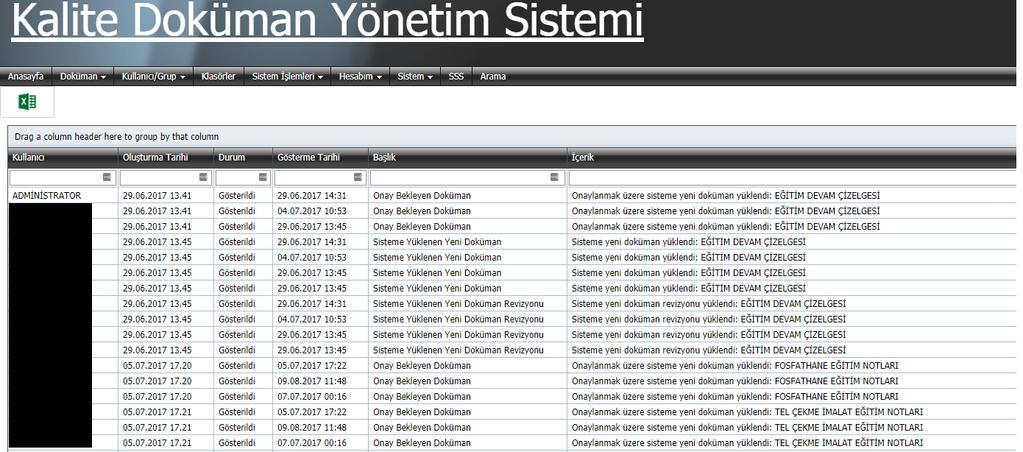 Dilerse ekranda yer alan excel simgesine tıklayarak bilgileri excel formatında bilgisayarına