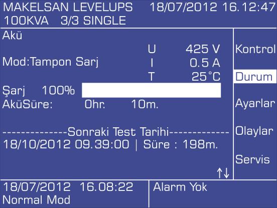 TAFOLU LEVELUPS T3 SERİSİ 100-120 KVA ÜRÜN TANITIMI 2.4.4 Şifre Korumalı Menüler Kontrol menüsü gibi bazı menüler şifre korumalıdır.