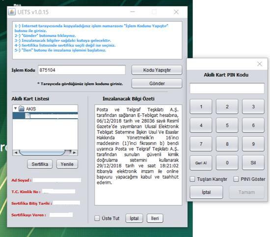 E-İMZA İLE UETS OTURUM AÇMA E-imza butonu tıklanınca karşımıza yukarıdaki ekran açılır. 2.maddede yer alan uygulama indirilir.