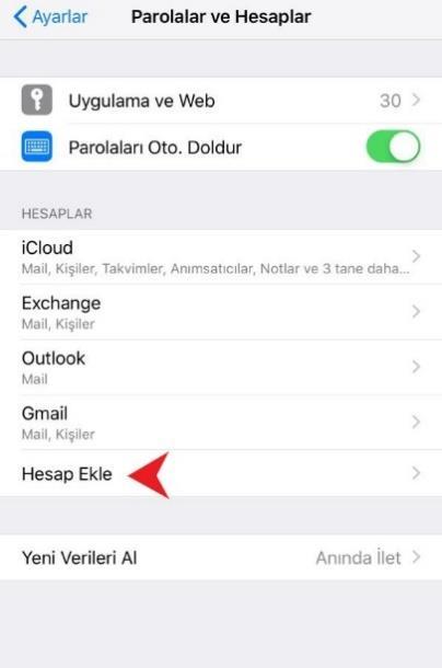 Cihaz ayarlarına girilerek Parolalar ve Hesaplar bölümü seçiniz.