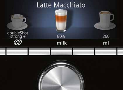 9 kahve makinesi ile tek dokunuşla ristretto, espresso, espresso doppio, espresso macchiato, coffee, cappuccino, latte macchiato ve caffè latte hazırlayabilir; 6 kişiye kadar profil kaydedebilen
