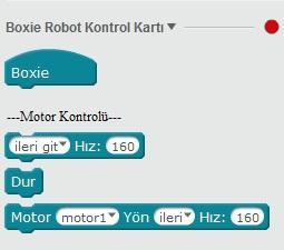 Mblock programında uzantılar>uzantıları yönet menü yolunu takip ederek Boxie Robot Kontrol Kartı