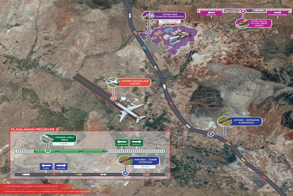 ÖZETLE; 1. ZAFER HAVALİMANI 2. ŞEHİRLER ARASI DUBLE YOL 3. KUZEYDEKİ MEVCUT TREN GÜZERGAHI 4.