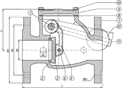 Swıng Çekvalf Swing Check Valve PN 10/16 TCVHH3F 1 Gövde / Body 2 Gövde burcu Body seat 3 Klape / Disc 5 Klape Kolu Disc Arm 6 Pim / Pin 7 Mil / Spindle 8 Kapak contası Gasket Bronz RG10 (G-CuSn10Zn)