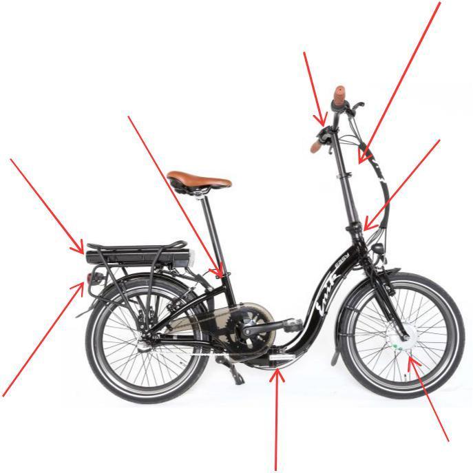3) Sizin Elektrik Destekli Katlanabilir Bisikletiniz Gidon Mandalı Ekran Sele Mandalı Mandal Katlanabilir Mekanizma Sele Akü Ön