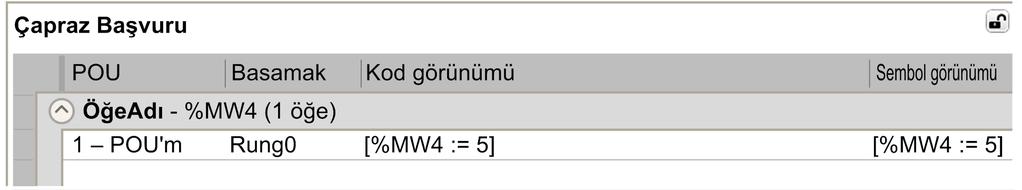 Çapraz Başvuru Genel Bakış Çapraz başvuru görünümü, bir POU içinde bulunan programı görüntülemenizi sağlar. Bir nesne aynı POU'nun başka bir nesnesine bağlıdır, ilgili rung'lar görüntülenir.