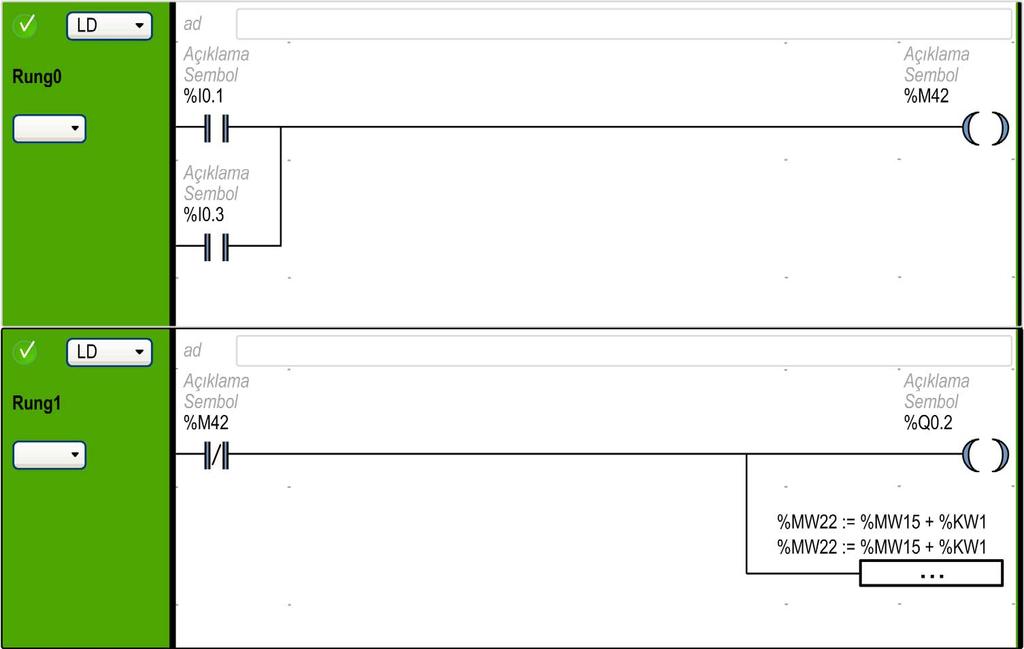 Merdiven Diyagramı Basamakları Merdiven Diyagramı dilinde yazılmış bir program, 2 dikey potansiyel çubuk arasında çizilen grafik yönergeleri setleri olan basamaklardan oluşur.