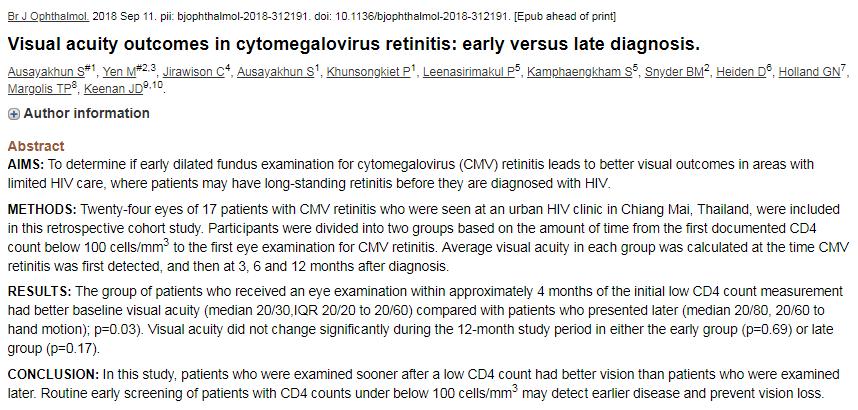 2018 CD4 sayısı düşük olan CMV ile koenfekte hastalarda tanıdan sonraki ilk 3-4 ayda