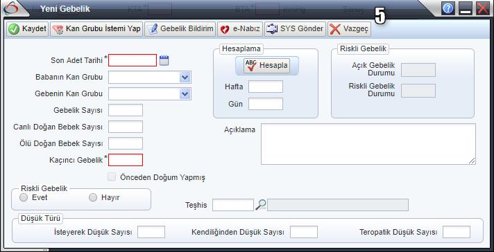 Anne adayının gebelik durumu geçmişte kayıt altına alınmadıysa, Yeni Gebelik formu izlem öncesinde otomatik olarak açılmaktadır.