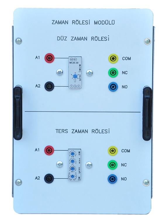 6 açık, 2 kapalı kontak Kontak akımları 10A -40 ZAMAN RÖLESİ MODÜLÜ Yalıtkan panelli metal kutu Bir adet düz, bir adet ters