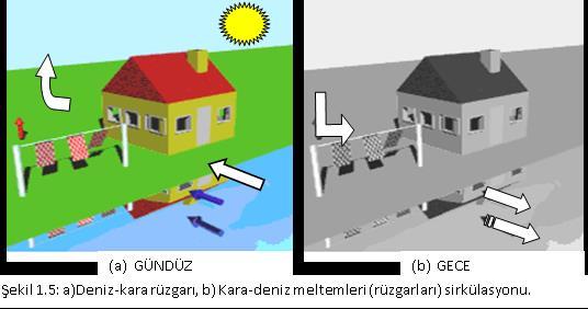 Gündüz toprak, güneşin etkisiyle denize göre daha fazla ısınır ve hava yükselir.