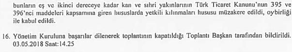 Toplantı nisabına ilişkin olarak, Hazirun Cetvelinin tetkikinde Şirketin toplam 21.000.000-TL tutarındaki sermayesine tekabül eden 21.000.000 adet hisseden 9.996.413,37-TL sermayesine tekabül eden 9.