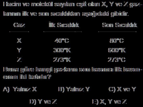 Basınç Sıcaklık İlişkisi : Gay - Lussac Kanunu Belirli miktardaki sabit hacimli gazın basıncı ile sıcaklığı doğru orantılıdır 9.soru 10.soru 11.