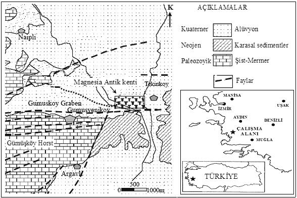 Çaylak ve Sarı 69 Şekil 2. Çalışma alanının jeolojik haritası (Erişen vd., 1996 dan değiştirilerek alınmıştır). Figure 2. Geological map of the study area (modified from Erişen et.al, 1996).