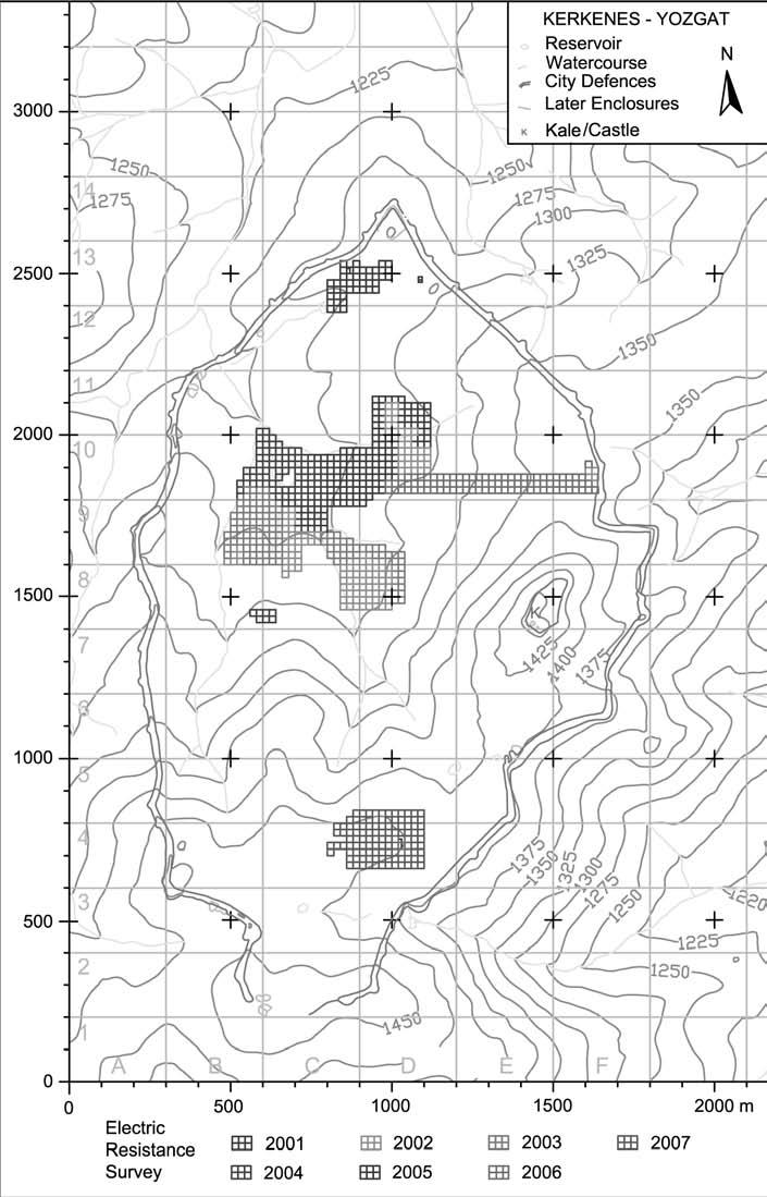 92 Yerbilimleri Figure 5. Progress map of the electric resistance survey. Şekil 5. Elektrik direnç yüzey araştırmasının ilerleyişini gösteren harita.