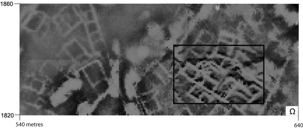 96 Yerbilimleri the aerial photograph (Figure 8a). In addition, some buildings that can be seen on the magnetometer image are more clearly depicted on the resistance image.