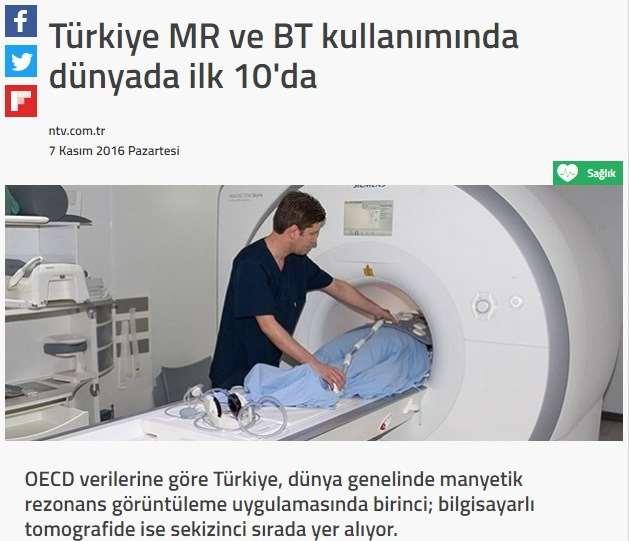 BT kullanımında (Her 1000 kişiye yapılan BT) Dünya genelinde 8.nci 1. Estonya 2. ABD 3. Lüksemburg 4. Fransa 5. Yunanistan 6. İzlanda 7.