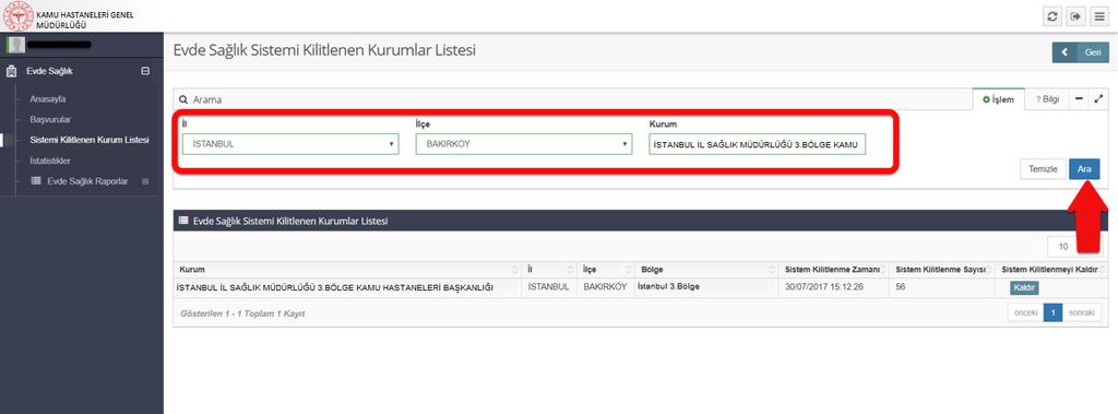 Şekil 12 Evde sağlık sistemi kilitlenen kurum