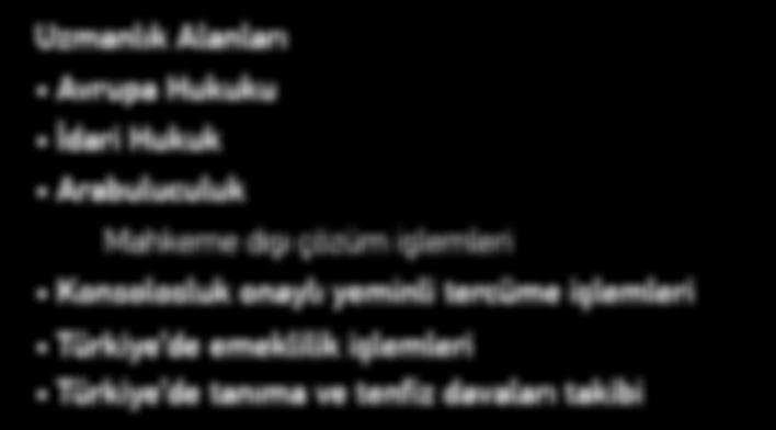 Ayrıca Türkiye ile ilgili, tanıma/tenfiz davaları, tapu dava işlemleri, tebligat, vekâlet işlemi vs.