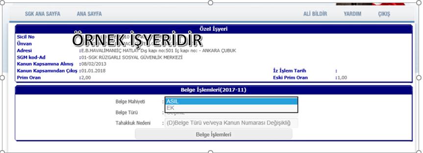 ve belge türü için uygun tür seçilir- tahakkuk nedeni seçime açık değil