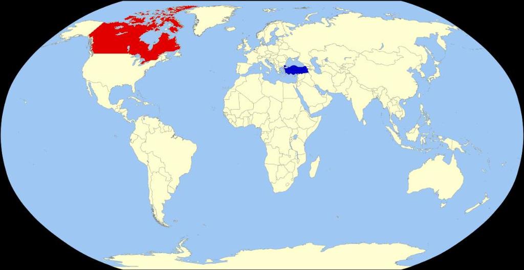 Konumu Kanada, Kuzey Amerika kıtasının en kuzeyinde bulunan ülkedir. Batıda Büyük Okyanus, doğuda Atlantik Okyanusu arasında kalır.