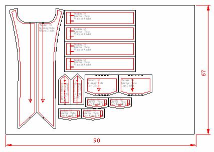 1.5.2. Kadın Safari Gömlek Tela Pastal Planı Şekil 1.10: Kadın safari gömlek tela pastal planı Malzeme Adı Kumaş Tela İpilik Düğme Beden Etiketi Özelliği Keten.