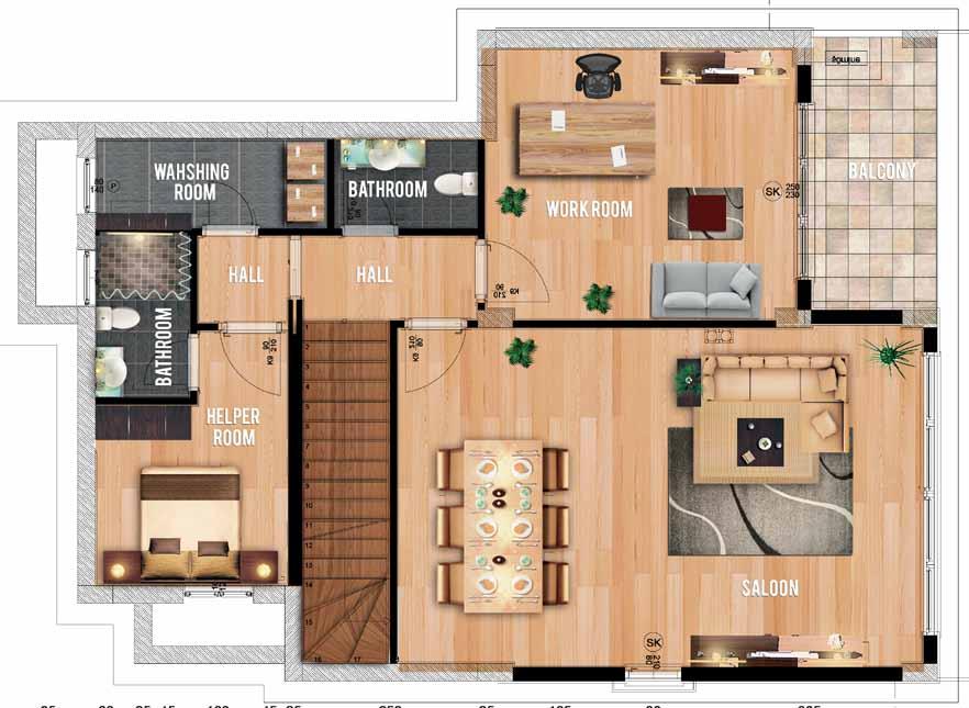 MİRA8 LAND 400 M² DIMETIONS 414,8 M² ROOMS 7+2 FLOORS 3 BASEMENT FLOOR Saloon :39,80 M² Work Room :16,63 M²