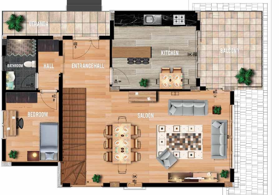 LEVEL FLOOR Saloon :36,78 M² Kitchen :17,10 M² Bedroom :10,22 M² Bathroom