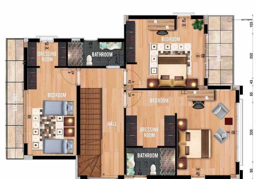 Second FLOOR Bedroom :19,89 M² Dresing Room :5,18 M² Bathroom :4,32 M² Bedroom :17,20