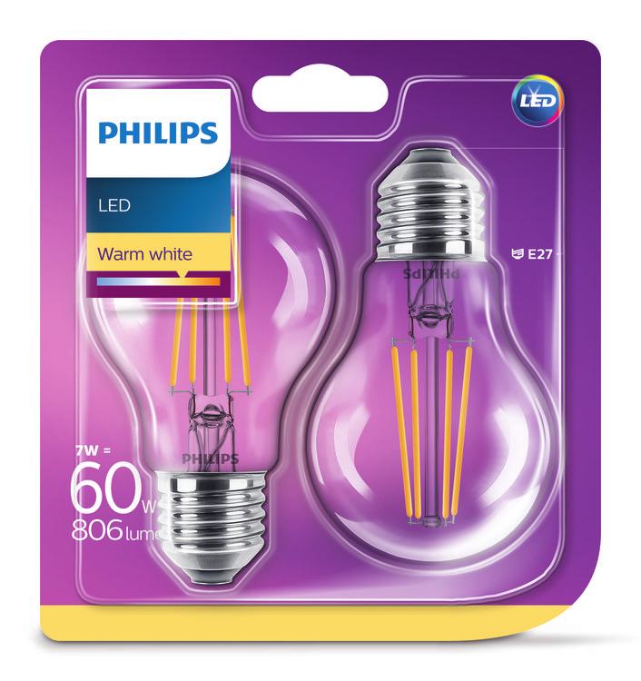 PHILIPS LED Ampul 7 W (60 W) E27 Sıcak Beyaz Kısılamayan Dikkat çekici olması için tasarlandı Bildiğiniz ve sevdiğiniz şekillerde tasarlanmıştır.