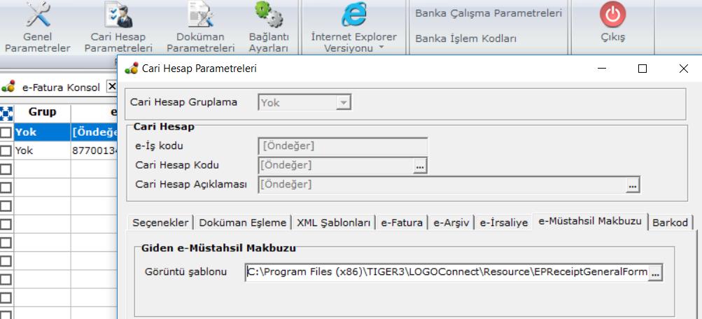Logo Connect e-müstahsil Cari Hesap Parametreleri : Bu alan Genel ve cariye özel