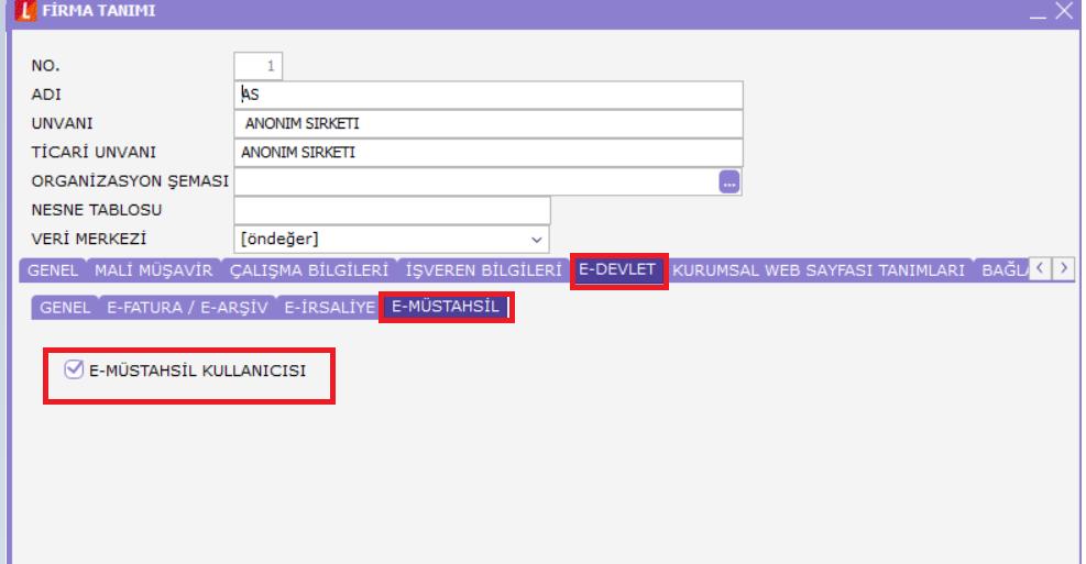 Logo Ürünlerinde e-müstahsil Makbuzu İlk olarak Kullanmış olduğunuz muhasebe programında Firma Tanımı içersinde