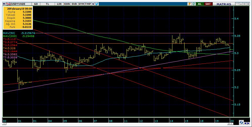 Vadeli Döviz Kontratı Teknik Analiz Görünümü Destek Direnç Seviyeleri ve Pivot Değeri Kodu Son Fiyat 1 Gün Pivot 1.Destek 2.Destek 1.Direnç 2.Direnç F_USDTRY0219 5.