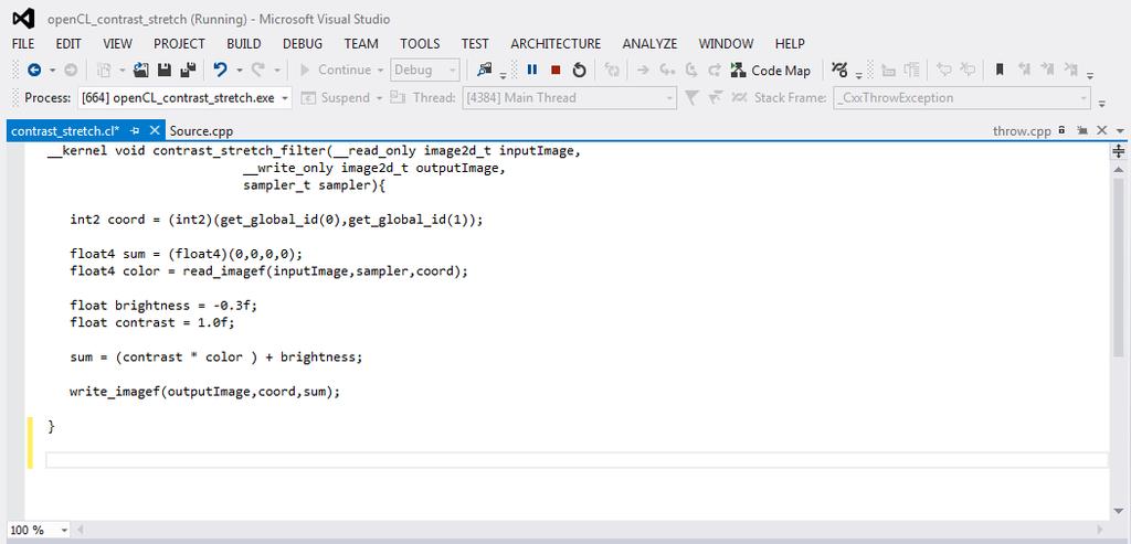 5.1. Parlaklık, Kontrast Ayarlamalarının OpenCL Ortamında Geliştirilmesi Paralel ortamda OpenCL kullanılarak geliştirilen parlaklık ayarlamasına yönelik yazılımın Microsoft Visual Studio 2012