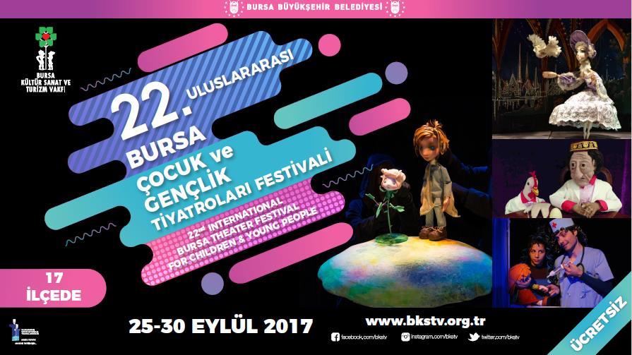 22.ULUSLARARASI BURSA ÇOCUK VE GENÇLİK TİYATROLARI FESTİVALİ 25-30 Eylül 2017 9 Yerli, 8 yabancı tiyatro ve 3 atölye grubu 120