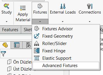 Krank milinin uzaydaki serbest hareketini sınırlamak için üstteki Fixtures altından Advanced Fixtures