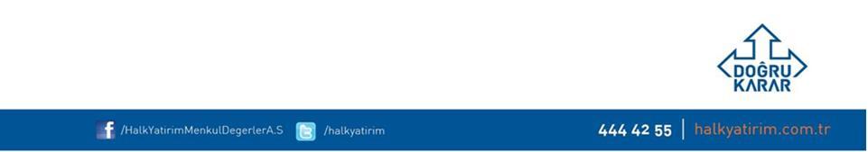 KÜNYE Yatırım Danışmanlığı ve Bireysel Portföy Yönetimi Gökçe ARSLAN Müdür garslan@halkyatirim.com.tr +90 212 314 81 79 Serhan YENİGÜN Yönetmen syenigun@halkyatirim.com.tr +90 212 314 87 29 Mehmet Gökhan DELİOĞLU Yönetmen gdelioglu@halkyatirim.