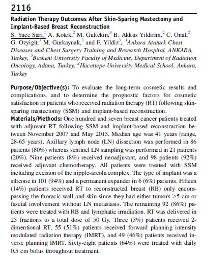 Hacettepe-Başkent Deneyimi SSM ve implant-bazlı rekonstr. n=107 %14 GD, %86 GD+BNI %46 IMRT %64 bolus (+) Ort. izlem 2 yıl Geç kompl.